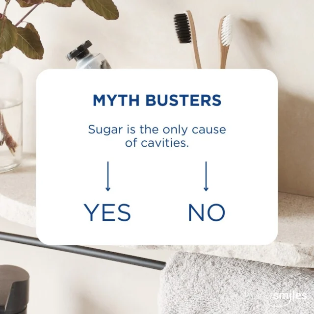 Myth vs Fact: Sugar is the only cause of cavities 🦷

Fact: While sugar is a major contributor, other factors can also cause cavities:

🪥  Acidic foods and drinks can erode tooth enamel, making teeth more susceptible to decay.
🪥  Poor oral hygiene allows plaque to build up and produce acids that attack enamel.
🪥  Lack of fluoride reduces enamel strength and its resistance to acid.
🪥  Additionally, dry mouth, frequent snacking, and deep tooth grooves can increase the risk of cavities.

Regular dental check-ups and good oral hygiene habits are essential for preventing tooth decay. Contact us today to book your appointment 3870 3333 or via the link in our bio 🦷

#brisbanesmiles #dentist