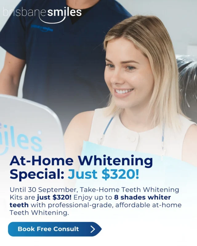 Take-Home Teeth Whitening Special: Just $320 Until 30 September! ✨
Brighten your smile from the comfort of your home with our professional custom Take-Home Whitening Kits, now available for a limited time at the special price of $320 (original price $450)!
Achieve up to 8 shades whiter teeth in just 1-2 weeks using custom-fitted reusable trays and professional-grade gel, guided by your Oral Health Professional.
💎 This offer is ideal for a Spring-time refresh or for a special event coming up! For EXISTING PATIENTS only.
👉 Book your FREE Whitening Consult today: link in bio.
#teethwhiteningspecial #brisbanedentist #teethwhiteningbrisbane
*Suitability assessed in consultation. Individual results vary. Offer valid for exisiting patients of Brisbane Smiles only.